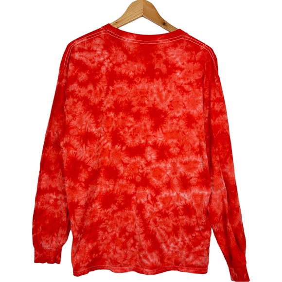 Vintage Checkered Print Rose Tie Dye Long Sleeve Crewneck Cotton Shirt Red L - Picture 3 of 9